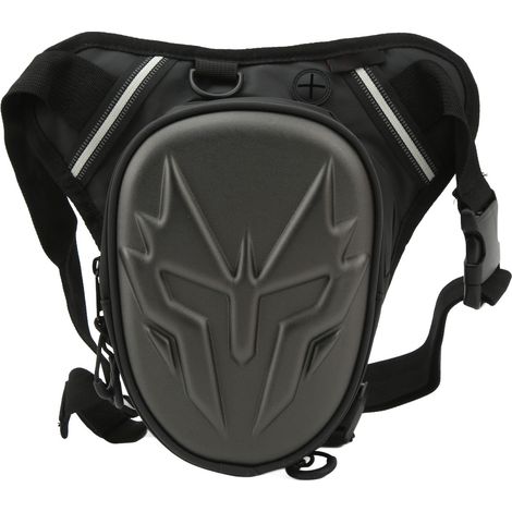 Sacoche jambe moto PVC mat noir, pochette cuisse multifonction extérieure grise (1/5)