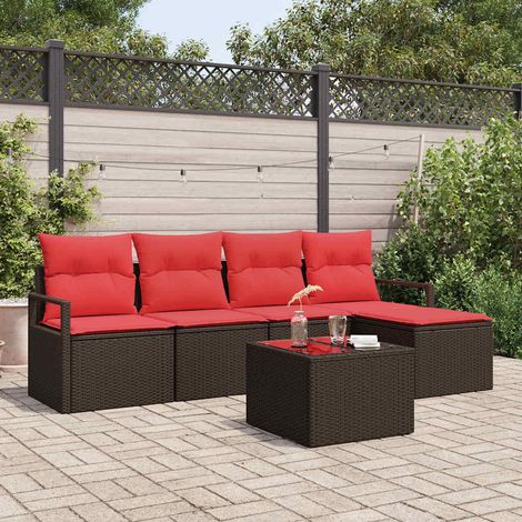 Sofa Set mit Kissen Braun Poly Rattan