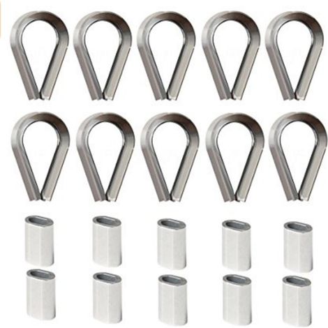 Lot de 10 cosses de câble en acier inoxydable avec œillet et 10 pinces de serrage en aluminium 4 mm Câble Embouts de 4 mm Aluminium Embout de serrage Pince de serrage (1/5)
