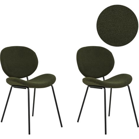 Conjunto de 2 sillas bouclé hierro patas negras tapas sin reposabrazos diseño retro asientos comedor verde oscuro Luana (1/5)