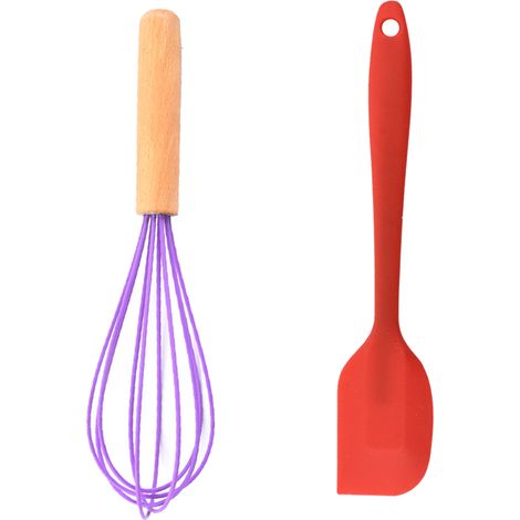 Ensemble Ustensiles Cuisine - Silicone Et Hêtre Naturel - Pour Préparation Alimentaire Quotidienne - Lot De 2 Pièces (1/5)