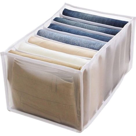 Boîte de rangement à tiroirs avec compartiments Jeans, armoire, tiroir, cloison grillagée, jeans, blanc, 7 compartiments (2 pcs) (1/4)