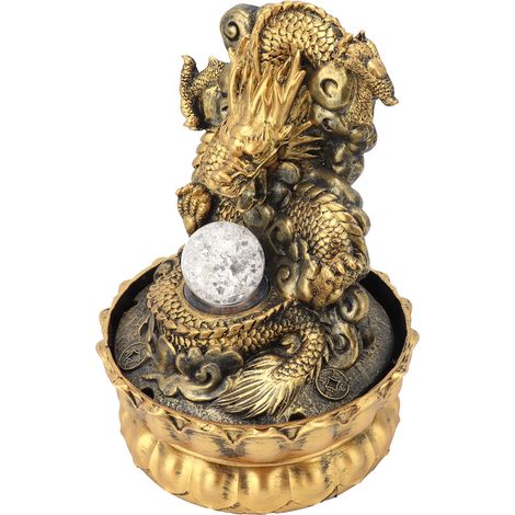 Statue de dragon en résine, fontaine d'eau LED de bureau, décoration pour la maison ou le bureau, cadeau artisanal, prise UE 220 V (1/5)