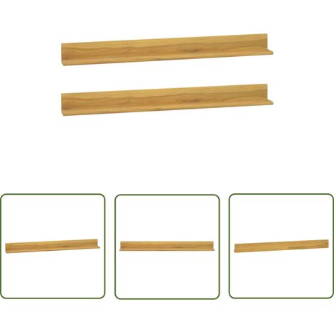 The Living Store Étagères murales 2 pcs 110x10x10 cm Bois de teck massif - Etagere Murale - Etageres Murales - Rangement Mural - Decoration Murale - Bois De Teck (1/5)