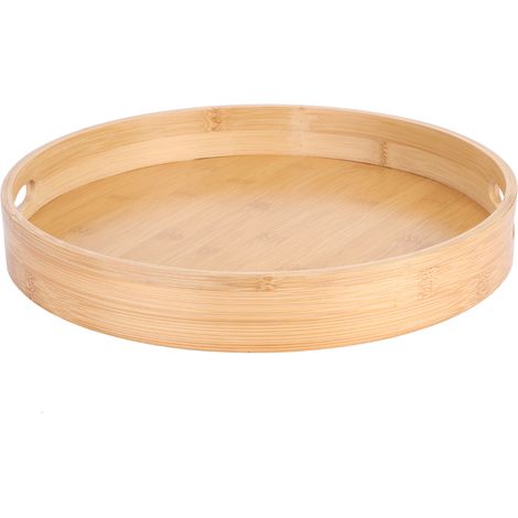 Rundes Serviertablett aus Bambus, ideal zum Servieren von Speisen und Getränken, auch als Teetassenhalter geeignet, für Steak, Brot, Kuchen und Pizza. (1/5)