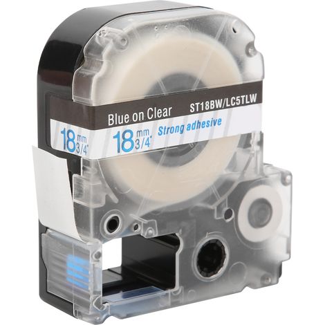 Ruban compatible avec les imprimantes d'étiquettes Epson (18 mm) et papier adhésif transparent bleu 18 mm pour imprimante Kingston Sticker SR230C. (1/5)