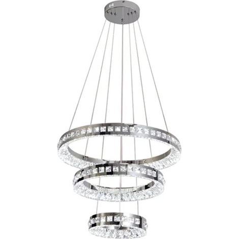 TrAdE Shop Traesio - Lampadario Led A Sospensione Soffitto 46w Cct 3 Anelli Decorati Cristalli Acrilico B50-3c - (1/5)