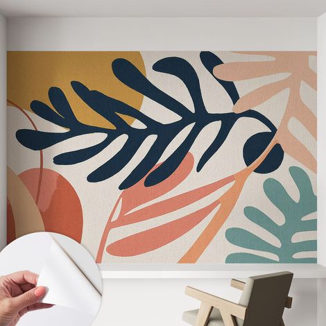 Papier peint adhésif autocollant pour salon chambre à coucher tendance et originale Motifs feuillus 152x104 cm (1/5)