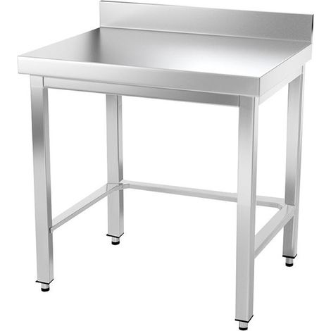 Table de travail en inox 700 x 700 mm adossée avec renfort PREMIUM - GOLDINOX (1/4)