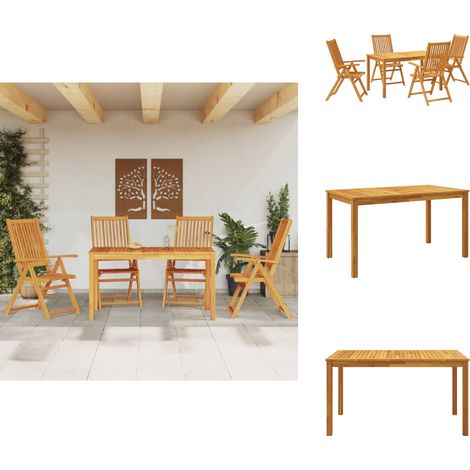 5-tlg. Garten-Essgruppe Massivholz Akazie - Gartenmöbel - Esstisch - Gartenstuhl - Akazienholz - Holztisch