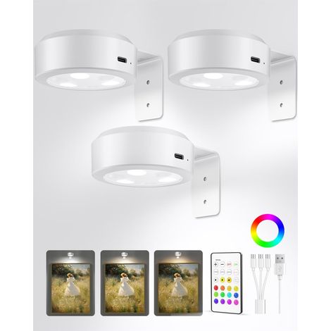 Lampes murales EZVALO pour tableaux, batterie rechargeable 2000 mAh, lampes magnétiques pour affixes avec 3 tempéraments et 12 RGB, télécommande, minute, éclairage décoratif pour tableaux et cadres (l (1/5)