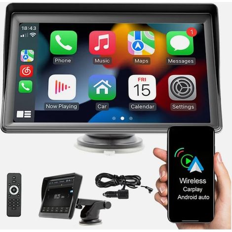 Autoradio Portable 7 Pouces, Carplay Sans Fil et Android Auto, Écran Tactile HD Complet, Bluetooth 5.1, Navigation GPS, Miroir Téléphone, Caméra Recul, Compatible Voiture (1/4)