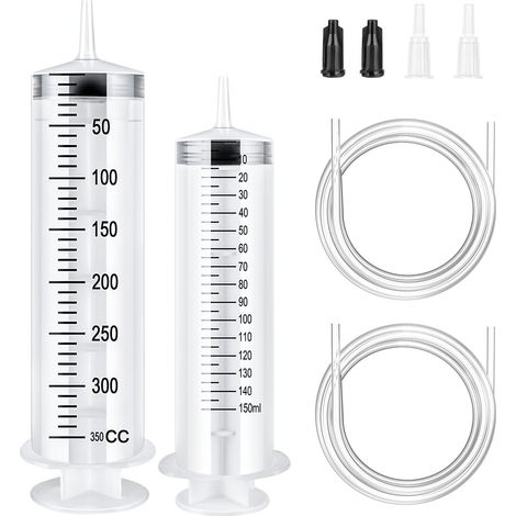 Plastique Seringue, 150ml 350ml Grande Seringue, Seringue Plastique avec 2 Tuyau, Seringue à Huile, Seringue Liquide de Mesure pour Laboratoire Scientifique Industriels Animal (sans Aiguille) (1/5)