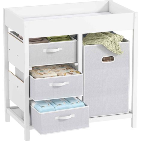 Baby Changing Unit with 4 Storage Drawers-Mat for Bedroom Nursery-84 x 84.5 cm-White (1/5)