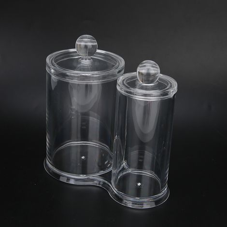 Boîte de rangement transparente pour cotons-tiges, double cylindre porte-outils maquillage avec couvercle, organisateur de salle de bain (1/5)