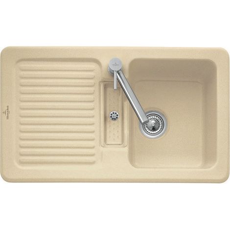 Lavabo CONDOR 50, 860 x 510 mm, bonde excentrée. Blanc pierre C+ (1/3)