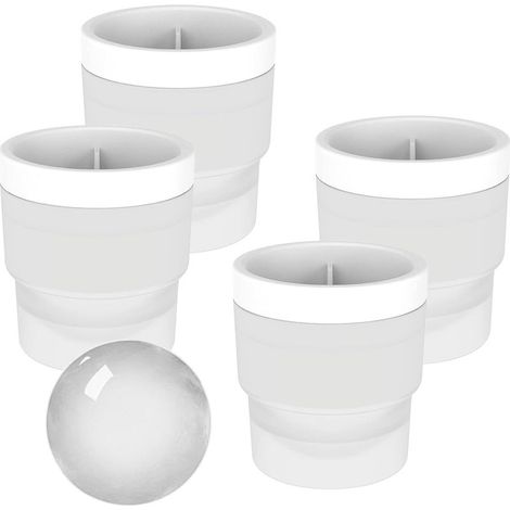 Moules à glaçons pour hockey sur glace - Ensemble de 4 pièces, moules à glaçons ronds, glaçons sphériques de 6 cm, adaptés au whisky, aux cocktails et au bourbon (4 pièces, blanc) (1/5)