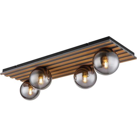 Plafoniera Lampada da soffitto Lampada da soggiorno Palla di vetro fumé 4 fiamme, metallo vetro MDF, 4x prese E27, LxLxH 90x30x20 cm