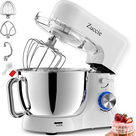 Pastry Processor, 5 L Pastry Processor, 1000 W Kitchen Processor with Whisk, Beater, Hook, Stainless Steel Bowl and Splash Guard, 8+ Speeds Mixer (White) (1/5)