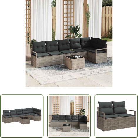 vidaXL Poly Rattan - Sofa Set mit Kissen 7 pcs Grau Poly Rattan (1/5)