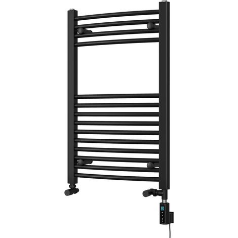 Zennor - Black Dual Fuel Towel Rail H800mm x W500mm Thermostatic WIFI - Curved (1/3)