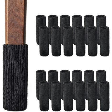 Patins de protection pour pieds de chaise, adaptés aux parquets, en maille haute élasticité, antidérapants, anti-rayures et anti-bruit, noirs, lot de 24. (1/5)