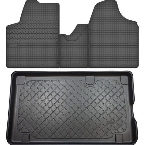 Set di tappetini in gomma per auto e tappetino per bagagliaio per Fiat Scudo II Panorama VAN dal 2007 al 2016.