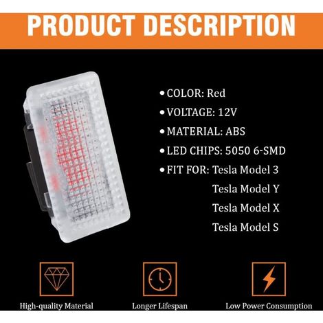 Lampadina LED interna per Tesla Model 3/Y/S/X, lampada di ricambio di grandi dimensioni per vano bagagli anteriore (4 pezzi) (rossa) (1/4)