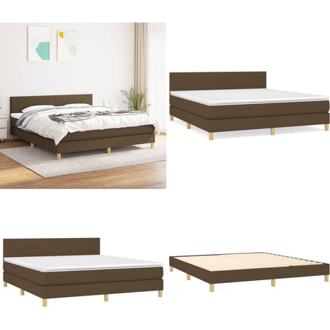 Sommier à lattes de lit avec matelas Marron foncé 180x200 cm - Lit Double - Lit Tapissier - Literie - Matelas À Ressorts Ensachés - Tête De Lit Ajustable - Home & Living (1/5)