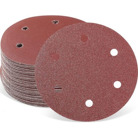 12,5 cm slipskiva velcro 8 trous pour ponceuse excentrique, disque abrasif grain 60, lot de 10 feuilles de papier de verre circulaire (1/4)