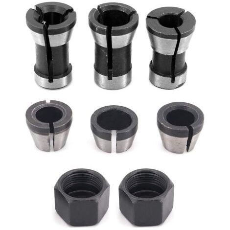 Lot de 8 adaptateurs de fraises à défoncer pour machine à graver électrique 6 mm 6,35 mm 8 mm + 2 pièces (écrou) pour machine à graver, routeur à bois, machine de gravure (1/5)
