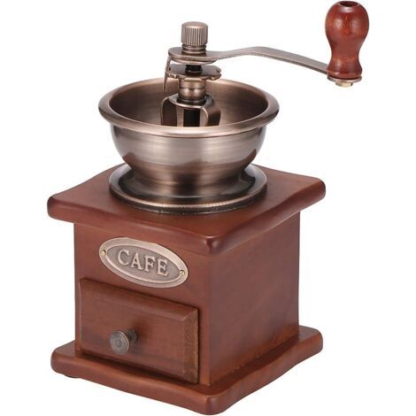 Moulin à café manuel en bois, fournitures de salle à manger en acier de 15,2 cm, tambour à langue en acier, moulin à café manuel en bois vintage antique (1/4)