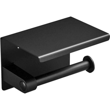 Porta carta igienica adesivo - supporto per cellulare - acciaio inox 304 - montaggio a parete - nero (1/4)
