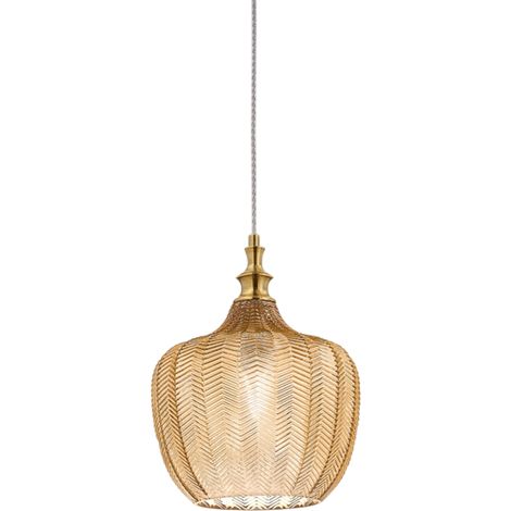 CLEOFE S/10 - LAMPADARIO SOSPESO 1 LUCE ATTACCO E27 IN VETRO COLORE AMBRA D.24CM (1/3)