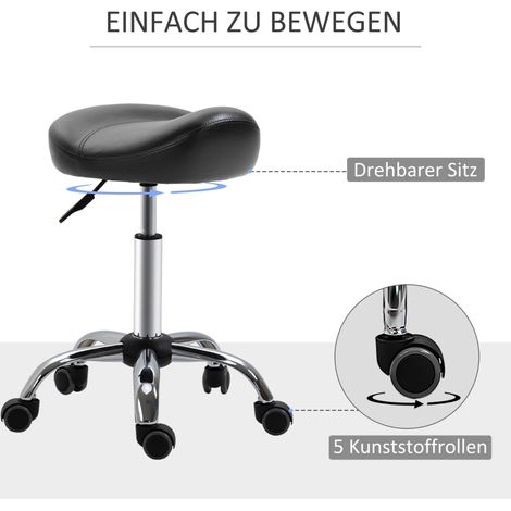 Tabouret de travail réglable en hauteur, roulettes pivotantes, similicuir noir 48x48x54-69 cm, pour salon et massage (1/5)