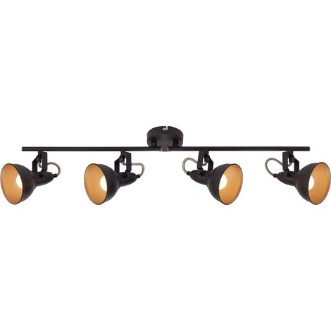 Plafonnier, lampe à 4 spots, spots pivotants et orientables, rétro/vintage, 4 x E14, 40 watts, métal, noir-doré, 790 x 190 mm (LxH) (1/5)