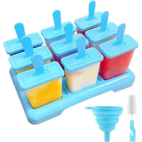 Eisform am Stiel – Wiederverwendbar – Babyfreundlich – BPA-frei – 9 Mulden – Zusammenklappbarer Silikontrichter (1/4)