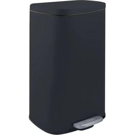 Spirella – Poubelle à pédale 30L en acier noir mat – Ouverture facile avec grande pédale – Insert en plastique avec poignée – Dimensions 34,3x23,5x62,9cm