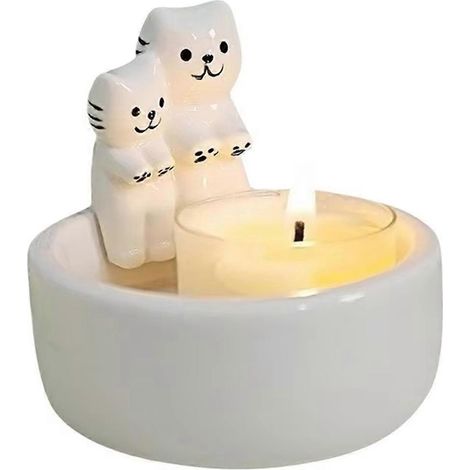 Bougeoir en céramique en forme de chat, joli bougeoir à bougies d'aromathérapie en forme de chat, décoration de table pour le salon, Birt-JBMEDIA (1/4)