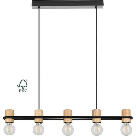 Lampe suspendue Chieveley avec aspect bois - 5x E27 - 43541 (1/4)