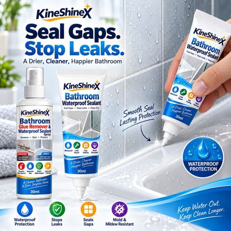 KineShineX Badezimmer-Klebstoffentferner & Set für wasserfeste Klebstoffe: Reiniger für alte Klebstoff- und Silikonreste, Badewanne & Dusche (1/4)