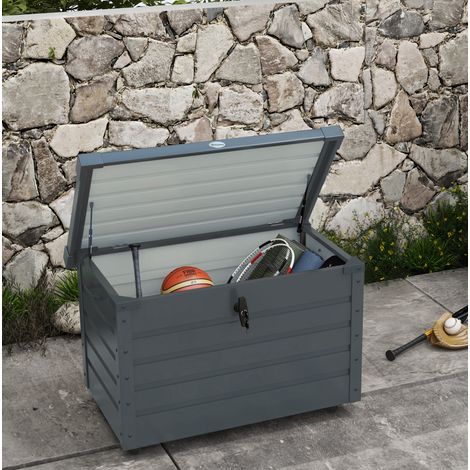 Caja de almacenamiento de jardín 100x62x65 cm gris oscuro en acero con ruedas y cierre (1/5)