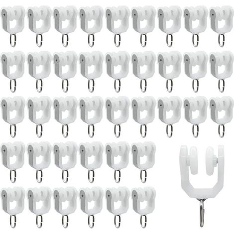 40 pièces Rouleaux de Rail de Rideau Rail Extérieur Crochet de Rideau Rail Glisseur Rail,Rideau Poulie à Rideaux en Acier Inoxydable(Blanc) (1/5)