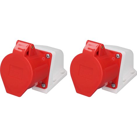 Lot de 2 prises industrielles 5 broches étanches IP44, triphasées, montage en surface, 32 A, 220-380 V ou 240-415 V (1/5)