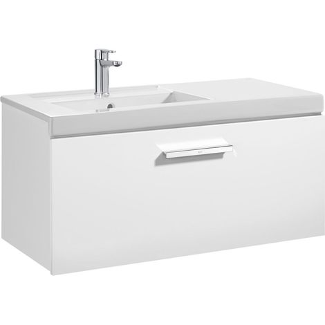 Unik mueble con un cajón + lavabo PRISMA - ROCA Color: Blanco brillo - Medidas: 900x460x450 mm - Posición del lavabo: Izquierda (1/2)