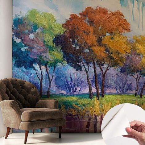 Tapete Selbstklebend - abwaschbar - Tapete mit Motiv - trendige Wanddeko - elegant Fototapete Abstraktion aus Bäumen 250x250 cm (1/5)