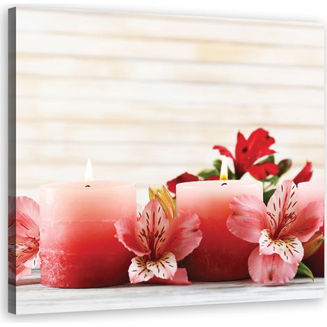 Tableau sur toile Bougie Fleur Rose 40x40 (1/5)