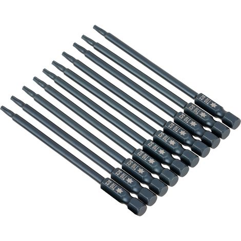 Kit 10 embouts tournevis Torx T10 sécurité magnétiques, queue hexagonale 1/4", 100 mm (1/5)