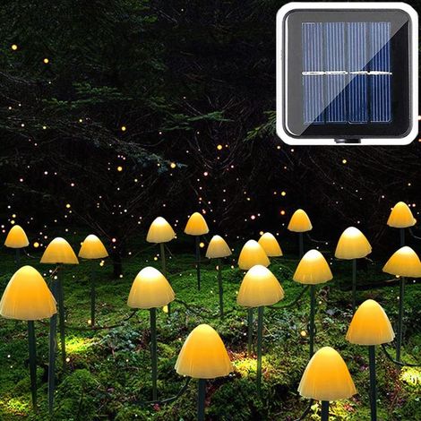 QAZQA Champignon Guirlande Lumineuse Exterieur Solaire 5M, 20 LED Luminaires Solaires Champignon, 8 Modes Étanche Paysage Pathway Patio Stake Lumière Décoration Balcon pour Jardin Cour Noël, Blanc Cha (1/5)