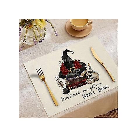 Halloween-Tischsets aus Leinen, Serie „Süßes oder Saures“, Kombinations-Tischsets, Restaurant-Festtagsdekoration, Geschirr-Isolierunterlagen (YMCD-11)
